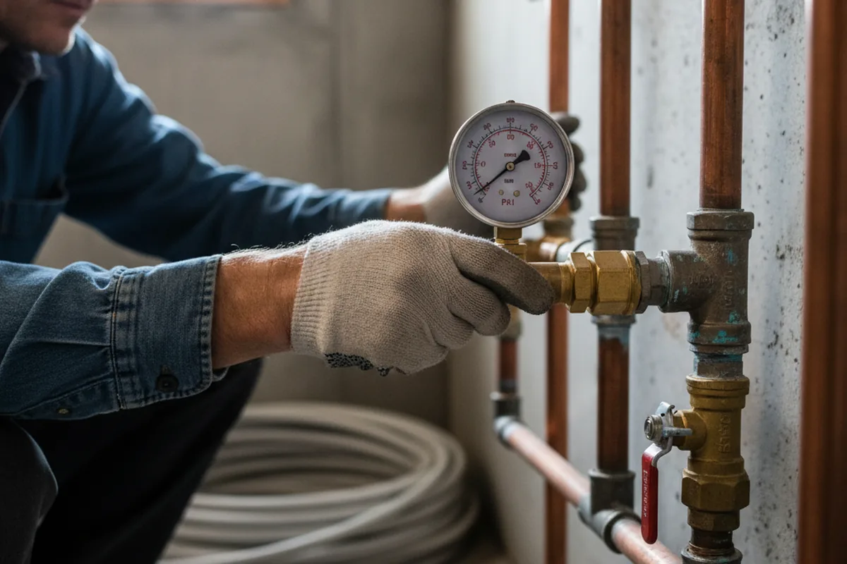 Pressure testing a repaired line during Water Line Repair in Thornville